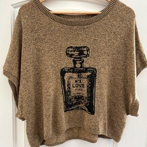 Frank Pistachio cropped Knit Perfume Bottle Sweater Tee - Brown & Black